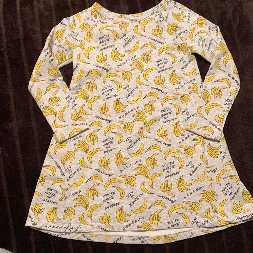 Tucker+Tate Girl’s Grey Long-sleeve A-line Dress W/Banana Print. Sz 6Y. EUC.